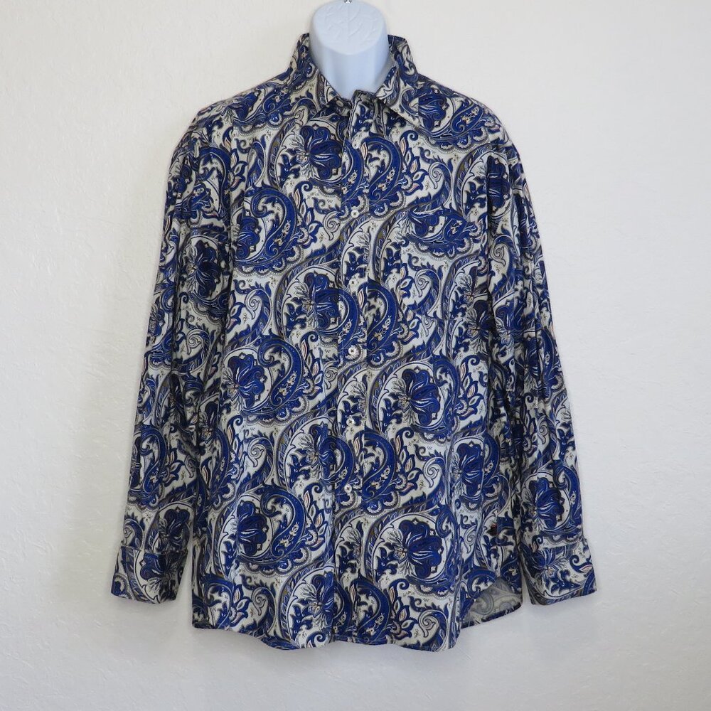 Blacker* Men's Long Sleeve Button Down Curved Hem Pocket BOHO Dress Shirt~ XL